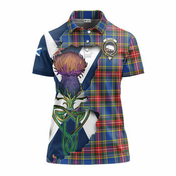 Bethune Tartan Family Crest Women's Polo Shirt Scottish Thistle Celtic Inspired