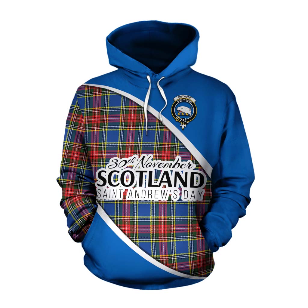 Tartan Vibes Clothing Bethune Family Crest Tartan Cotton Hoodie Celebrate Saint Andrew's Day in Style