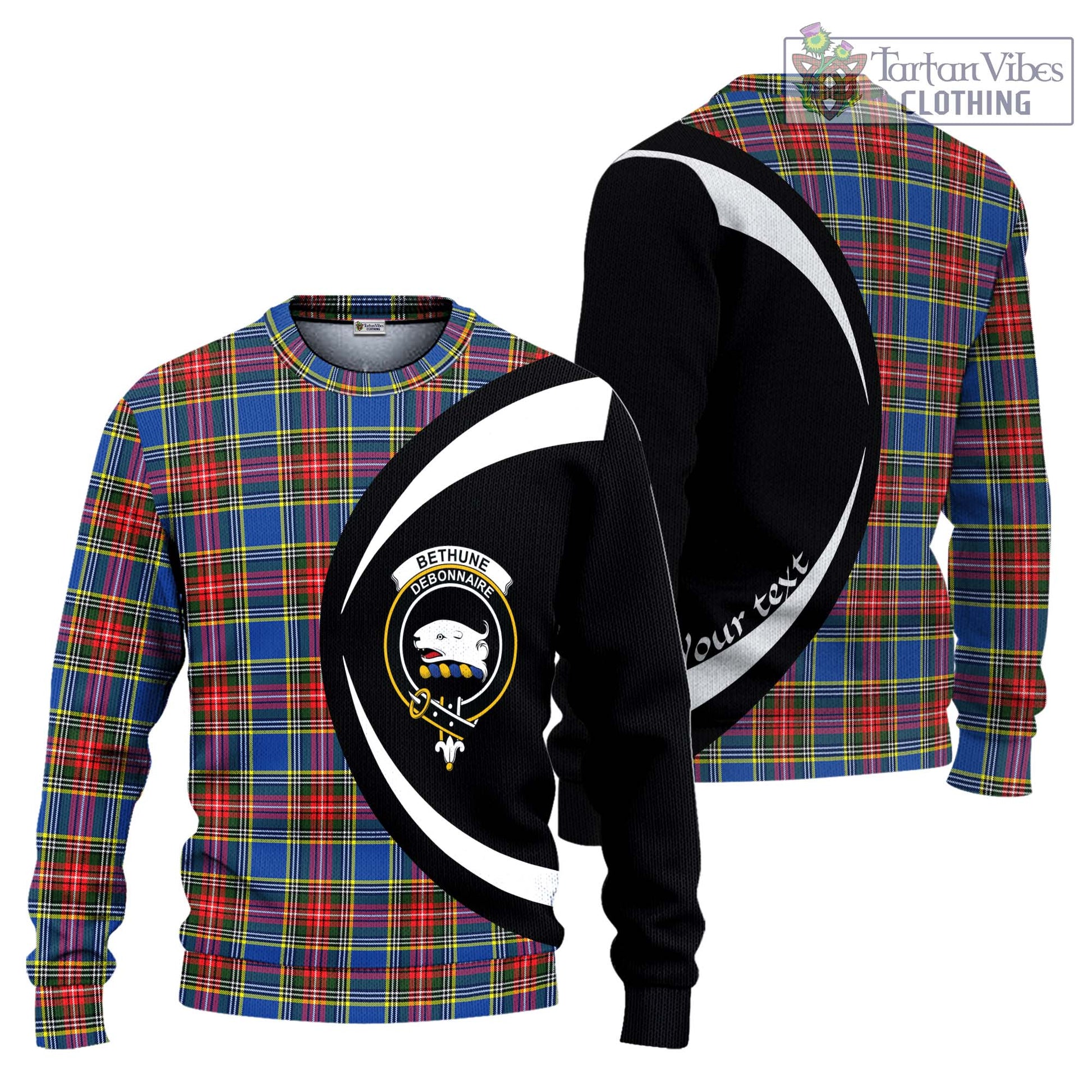 Bethune Tartan Ugly Sweater with Family Crest Circle Style Unisex - Tartan Vibes Clothing