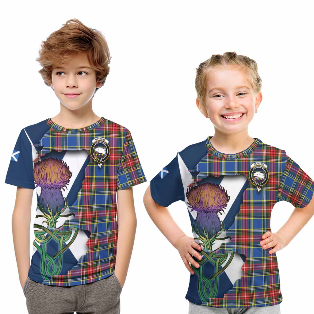Tartan Vibes Clothing Bethune Tartan Family Crest Kid T-Shirt Scottish Thistle Celtic Inspired