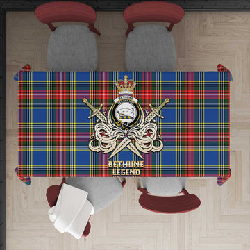 Tartan Vibes Clothing Bethune Tartan Tablecloth with Clan Crest and the Golden Sword of Courageous Legacy