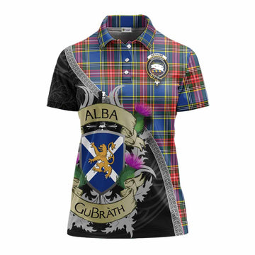 Bethune Tartan Family Crest Women's Polo Shirt Lion Rampant Royal Thistle Shield Celtic Inspired