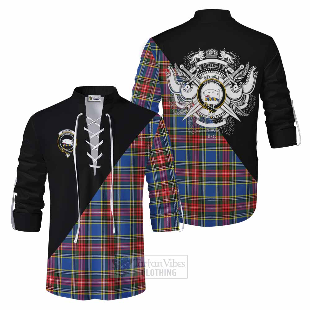 Tartan Vibes Clothing Bethune Tartan Ghillie Kilt Shirt with Family Crest and Military Logo Style