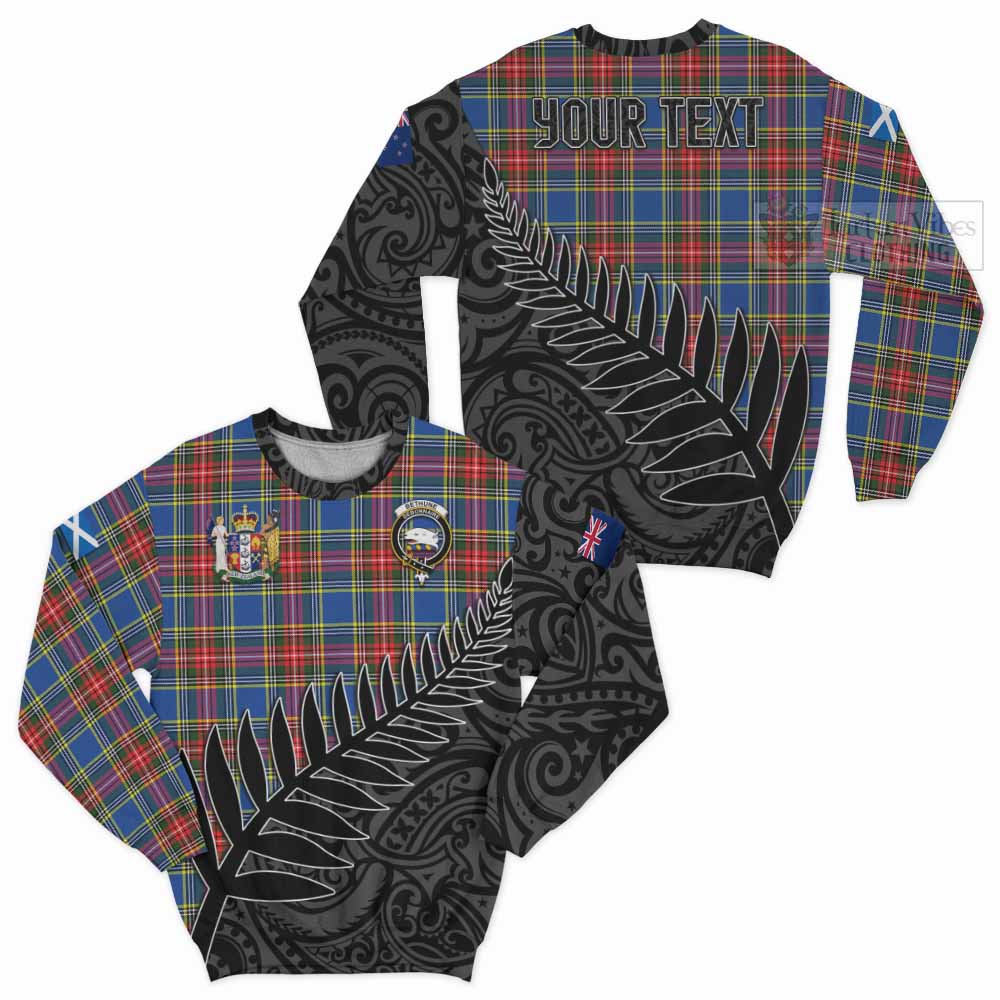Tartan Vibes Clothing Bethune Crest Tartan Sweatshirt with New Zealand Silver Fern Half Style