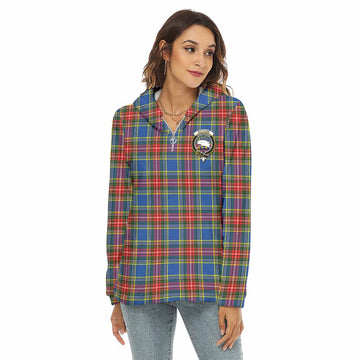 Bethune Tartan Women's Borg Fleece Hoodie with Half Zip with Family Crest