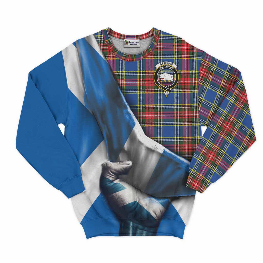Tartan Vibes Clothing Bethune Tartan Sweatshirt with Family Crest Scotland Patriotic Style