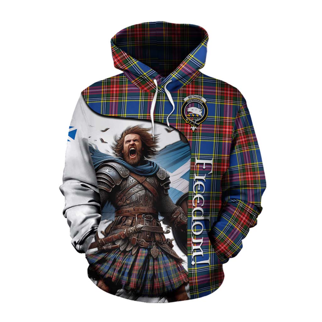 Tartan Vibes Clothing Bethune Crest Tartan Cotton Hoodie Inspired by the Freedom of Scottish Warrior