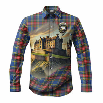 Bethune Tartan Family Crest Long Sleeve Button Shirt with Scottish Ancient Castle Style