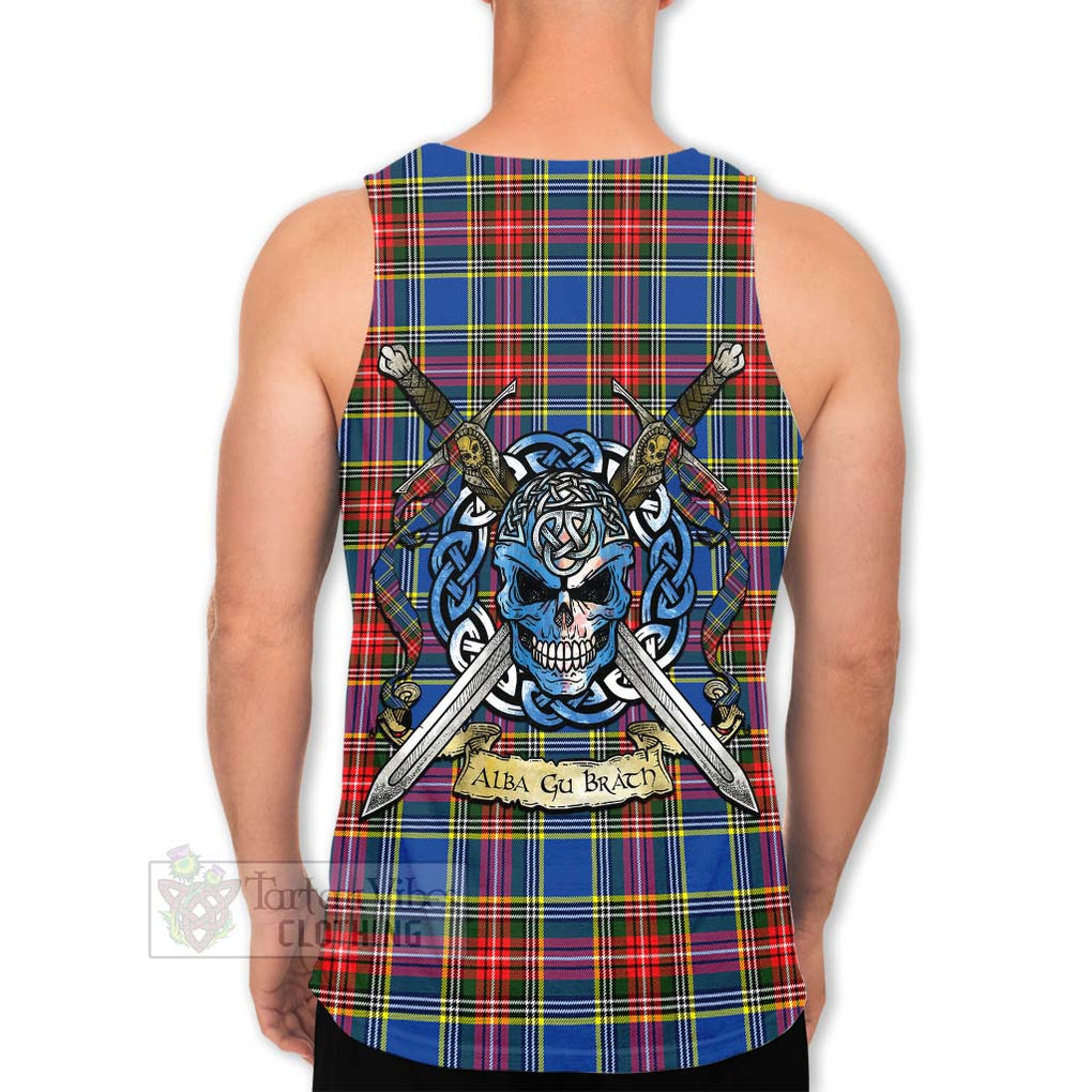 Tartan Vibes Clothing Bethune Tartan Men's Tank Top with Family Crest Celtic Skull Style