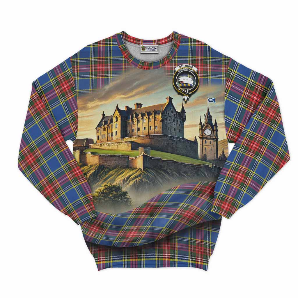 Tartan Vibes Clothing Bethune Tartan Family Crest Sweatshirt with Scottish Ancient Castle Style