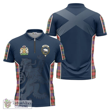Bethune Tartan Zipper Polo Shirt with Family Crest and Lion Rampant Vibes Sport Style