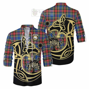 Tartan Vibes Clothing Bethune Tartan Ghillie Kilt Shirt with Family Crest Celtic Wolf Style