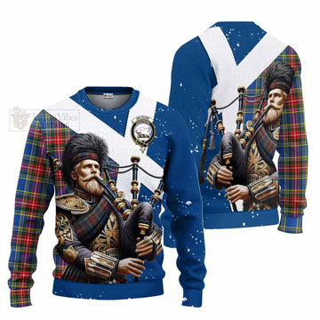 Tartan Vibes Clothing Bethune Tartan Knitted Sweater with Family Crest Scottish Bagpiper Vibes