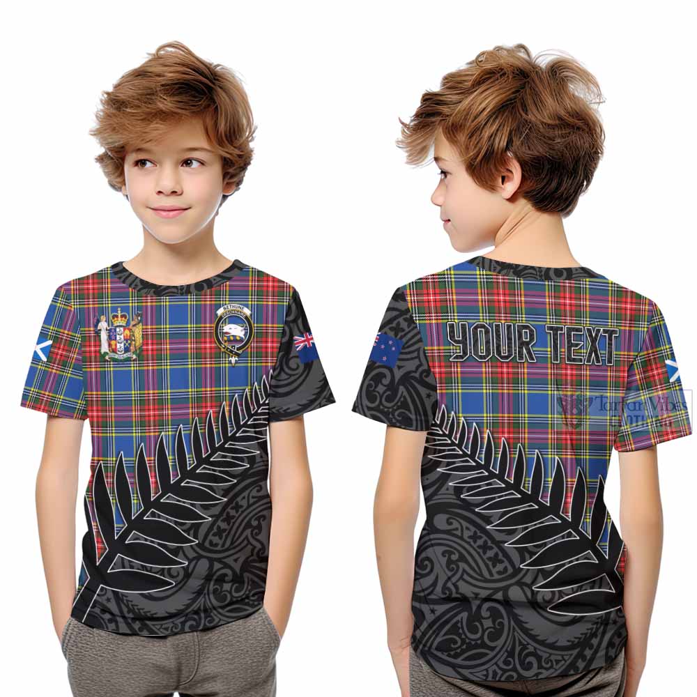 Tartan Vibes Clothing Bethune Crest Tartan Kid T-Shirt with New Zealand Silver Fern Half Style