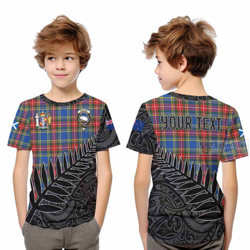 Tartan Vibes Clothing Bethune Crest Tartan Kid T-Shirt with New Zealand Silver Fern Half Style