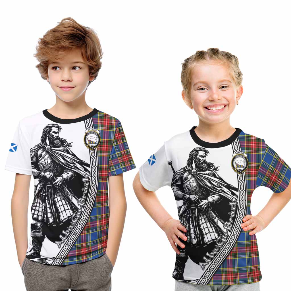 Bethune Tartan Clan Crest Kid T-Shirt with Highlander Warrior Celtic Style