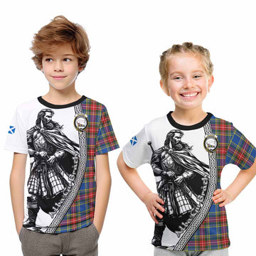 Bethune Tartan Clan Crest Kid T-Shirt with Highlander Warrior Celtic Style