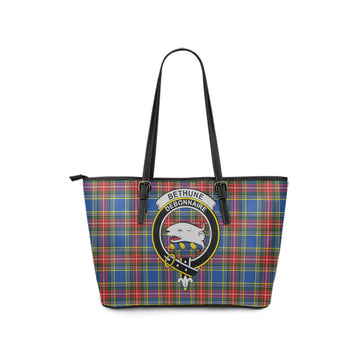 Bethune Tartan Leather Tote Bag with Family Crest