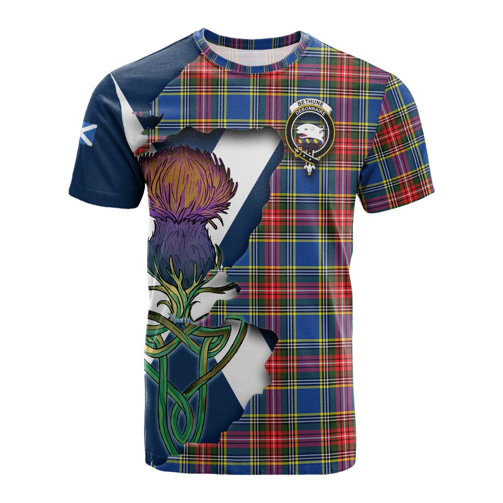 Tartan Vibes Clothing Bethune Tartan Family Crest Cotton T-shirt Scottish Thistle Celtic Inspired