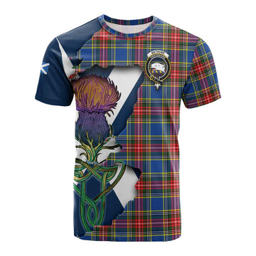 Tartan Vibes Clothing Bethune Tartan Family Crest Cotton T-shirt Scottish Thistle Celtic Inspired