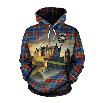 Bethune Tartan Family Crest Cotton Hoodie with Scottish Ancient Castle Style