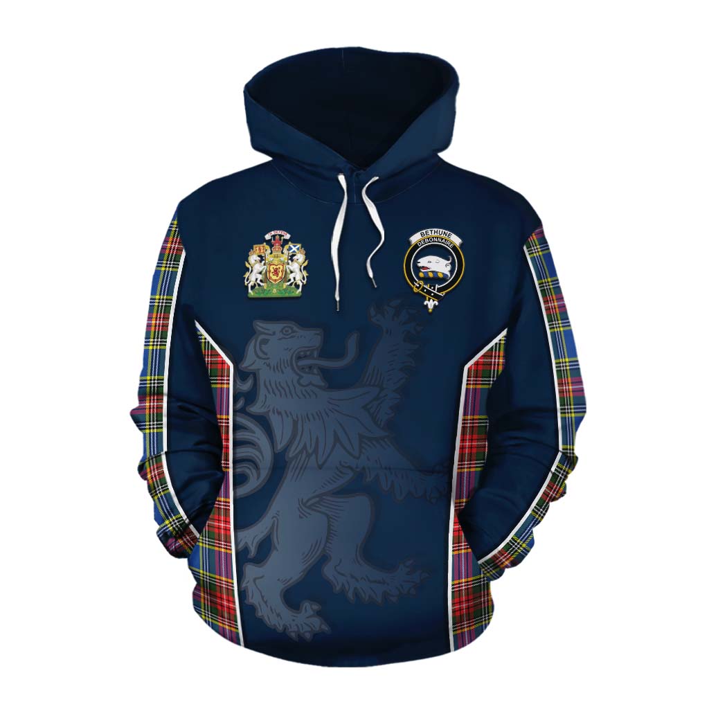 Tartan Vibes Clothing Bethune Tartan Cotton Hoodie with Family Crest and Lion Rampant Vibes Sport Style