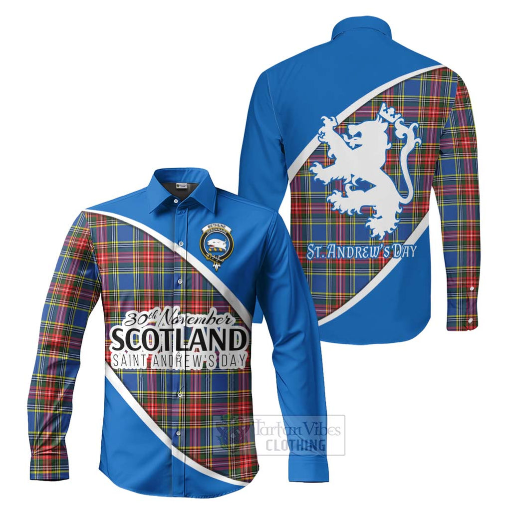 Tartan Vibes Clothing Bethune Family Crest Tartan Long Sleeve Button Shirt Celebrate Saint Andrew's Day in Style