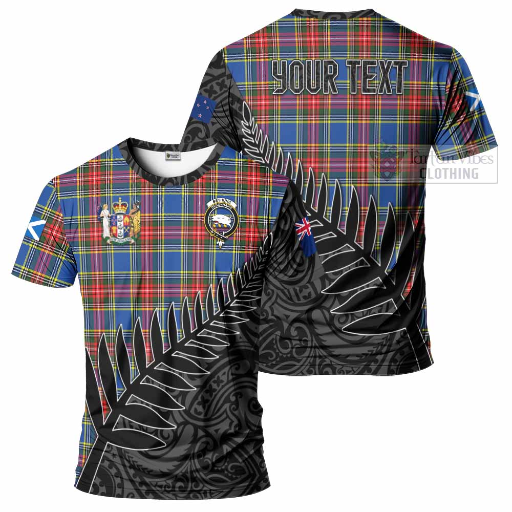 Tartan Vibes Clothing Bethune Crest Tartan T-Shirt with New Zealand Silver Fern Half Style