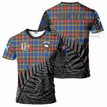 Tartan Vibes Clothing Bethune Crest Tartan T-Shirt with New Zealand Silver Fern Half Style