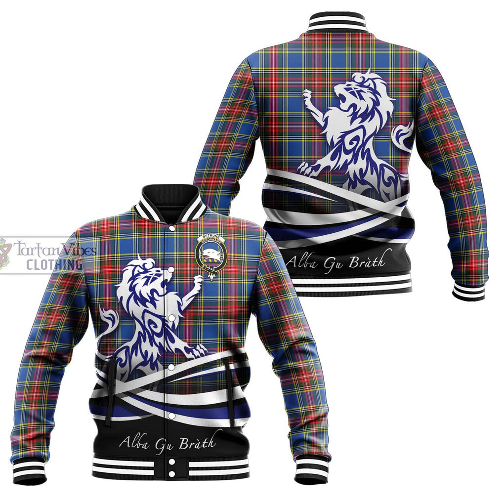 Bethune Tartan Baseball Jacket with Alba Gu Brath Regal Lion Emblem Unisex - Tartanvibesclothing Shop