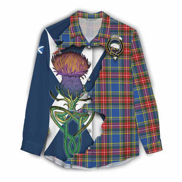 Bethune Tartan Family Crest Women's Casual Shirt Scottish Thistle Celtic Inspired