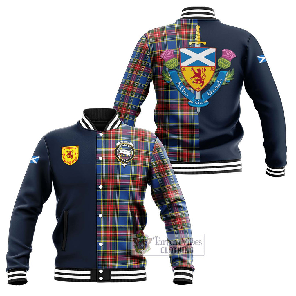 Tartan Vibes Clothing Bethune Tartan Baseball Jacket with Scottish Lion Royal Arm Half Style