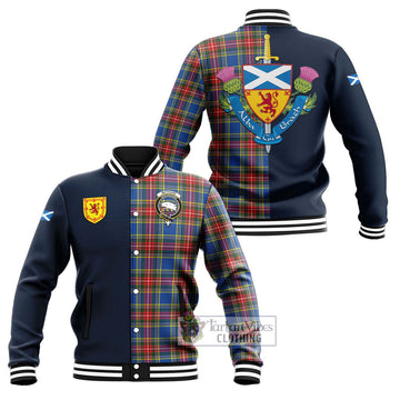 Tartan Vibes Clothing Bethune Tartan Baseball Jacket with Scottish Lion Royal Arm Half Style