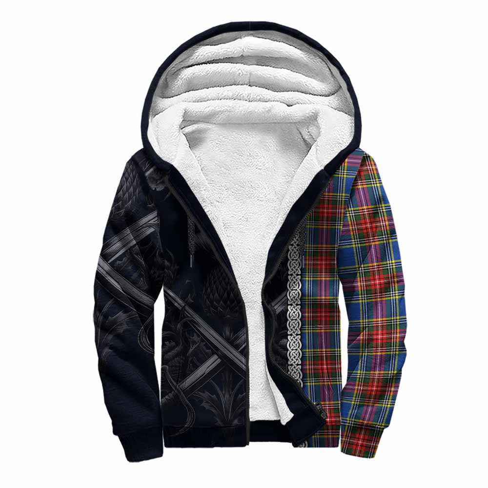 Tartan Vibes Clothing Bethune Tartan Sherpa Hoodie with Family Crest Cross Sword Thistle Celtic Vibes