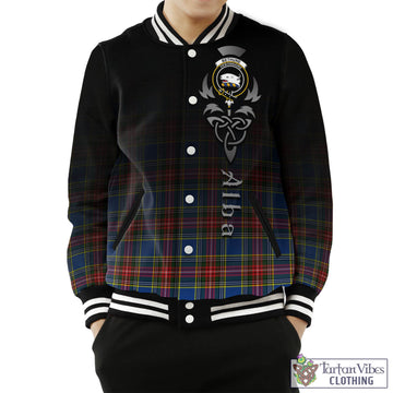 Tartan Vibes Clothing Bethune Tartan Baseball Jacket Featuring Alba Gu Brath Family Crest Celtic Inspired