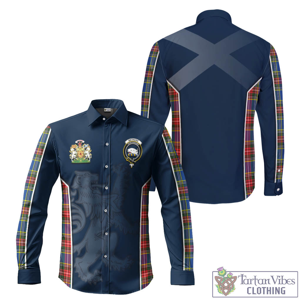Tartan Vibes Clothing Bethune Tartan Long Sleeve Button Up Shirt with Family Crest and Lion Rampant Vibes Sport Style
