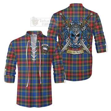 Tartan Vibes Clothing Bethune Tartan Ghillie Kilt Shirt with Family Crest Celtic Skull Style