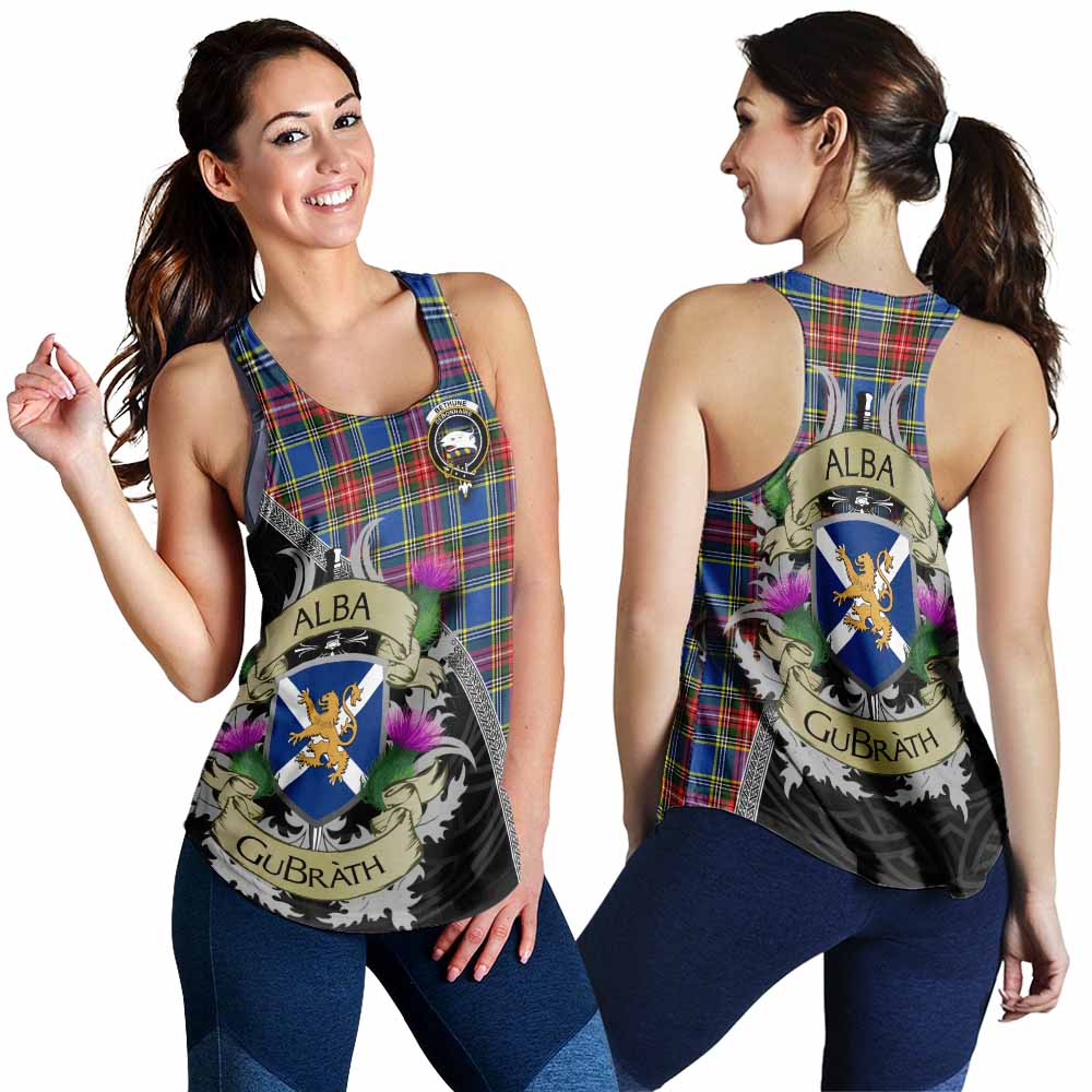 Tartan Vibes Clothing Bethune Tartan Family Crest Women's Racerback Tanks Lion Rampant Royal Thistle Shield Celtic Inspired