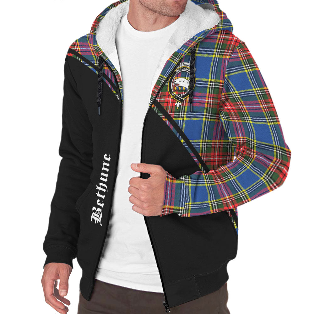 Bethune Tartan Sherpa Hoodie with Family Crest Curve Style Unisex - Tartanvibesclothing