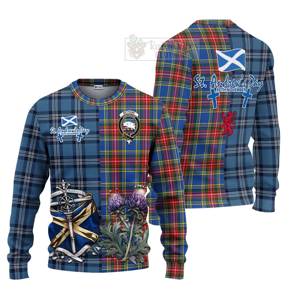 Tartan Vibes Clothing Bethune Tartan Knitted Sweater Happy St. Andrew's Day Half Tartan Style
