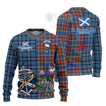 Tartan Vibes Clothing Bethune Tartan Knitted Sweater Happy St. Andrew's Day Half Tartan Style