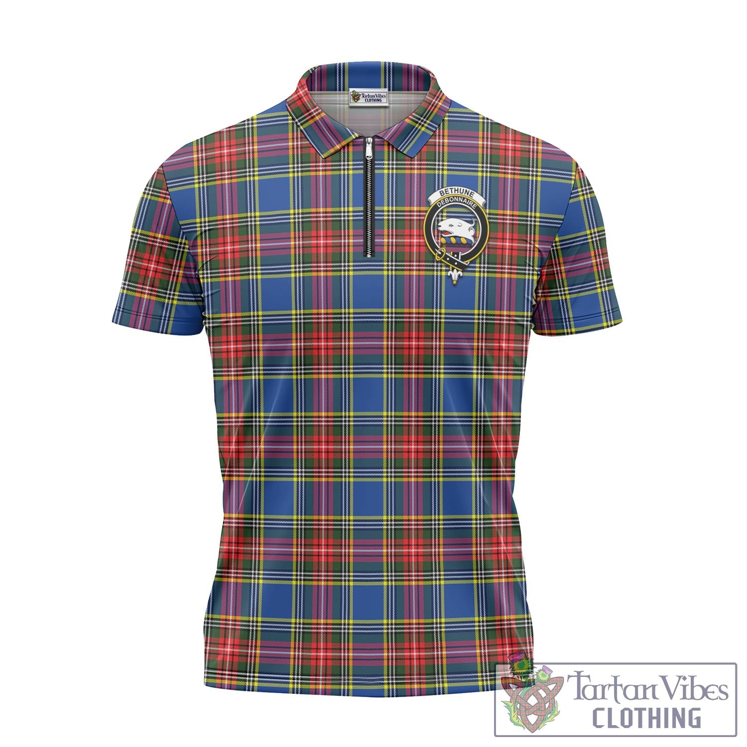 Tartan Vibes Clothing Bethune Tartan Zipper Polo Shirt with Family Crest