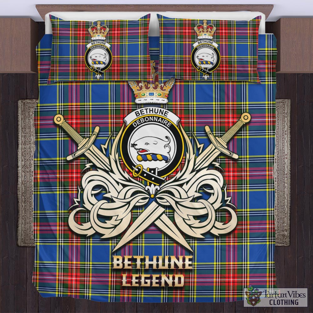 Tartan Vibes Clothing Bethune Tartan Bedding Set with Clan Crest and the Golden Sword of Courageous Legacy
