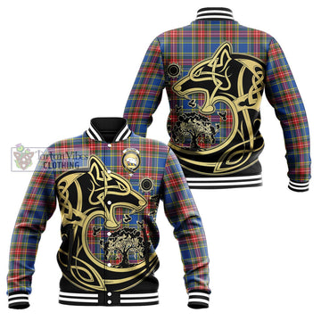 Bethune Tartan Baseball Jacket with Family Crest Celtic Wolf Style Unisex - Tartan Vibes Clothing
