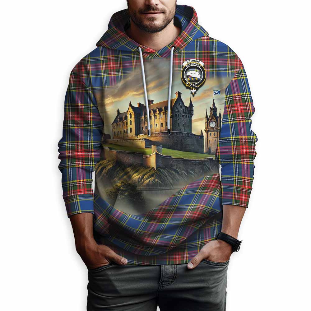 Tartan Vibes Clothing Bethune Tartan Family Crest Hoodie with Scottish Ancient Castle Style