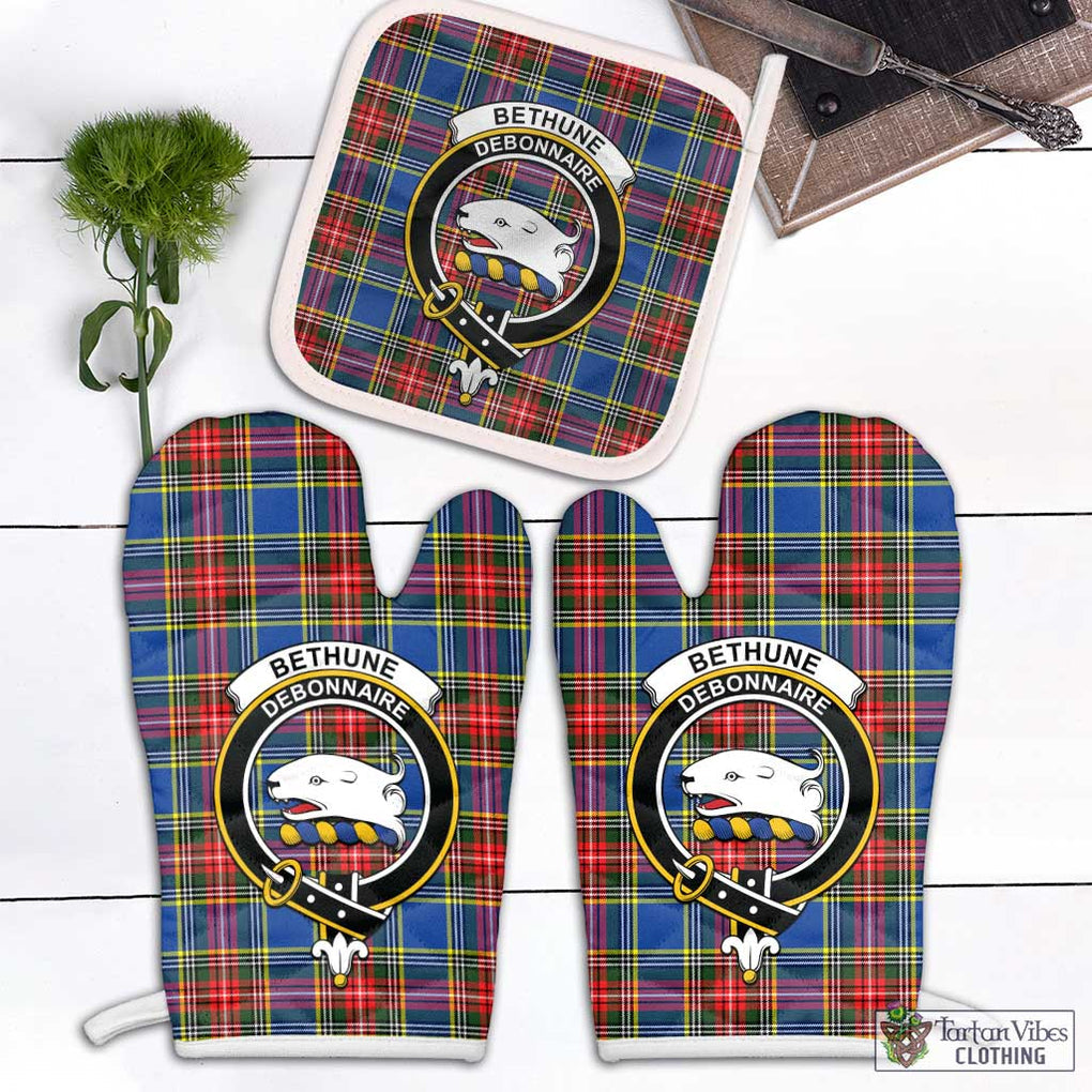 Bethune Tartan Combo Oven Mitt & Pot-Holder with Family Crest Combo 1 Oven Mitt & 1 Pot-Holder White - Tartan Vibes Clothing