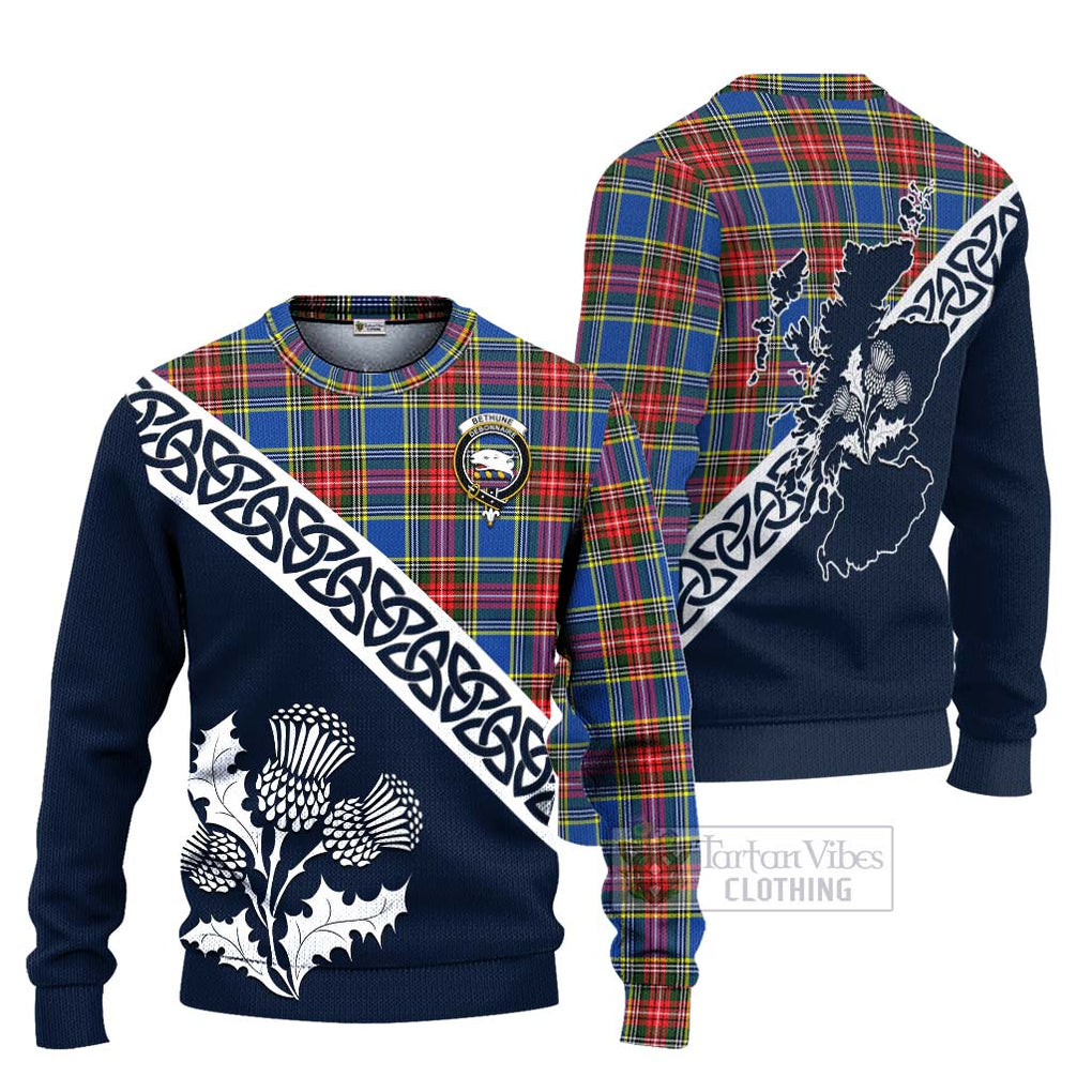 Tartan Vibes Clothing Bethune Tartan Knitted Sweater Featuring Thistle and Scotland Map