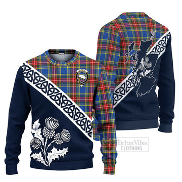 Tartan Vibes Clothing Bethune Tartan Knitted Sweater Featuring Thistle and Scotland Map