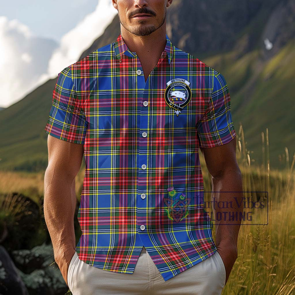 Bethune Tartan Cotton Hawaiian Shirt with Family Crest Adult - Tartan Vibes Clothing