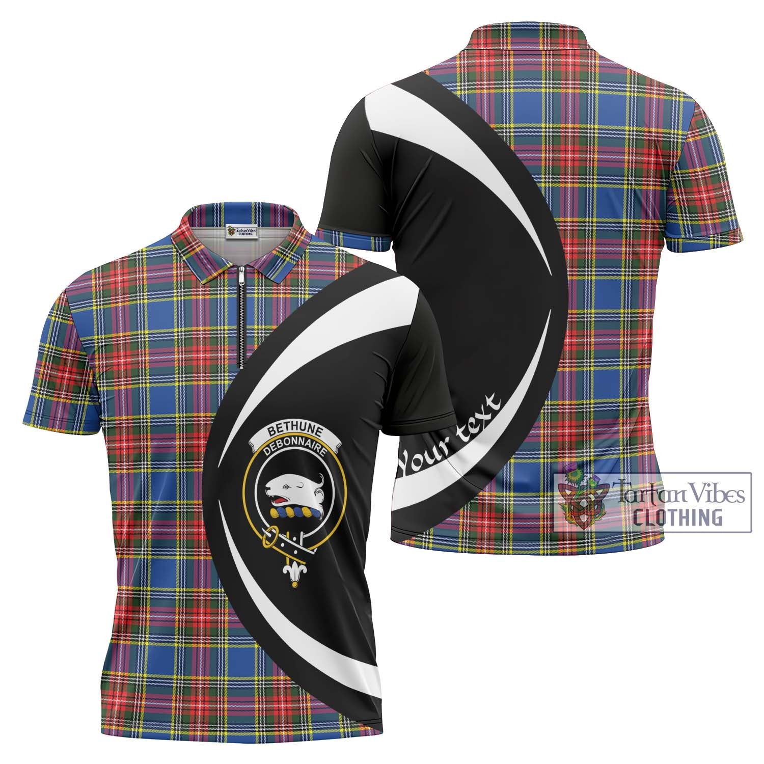 Tartan Vibes Clothing Bethune Tartan Zipper Polo Shirt with Family Crest Circle Style